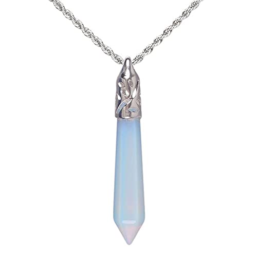 Justinstones Hexagonal Pointed Reiki Chakra Pendant Stainless Steel Chain Necklace 20 Inch Iron Gift Box - color: Synthetic Opalite