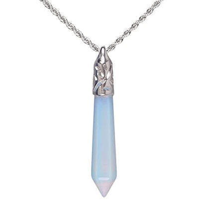 Justinstones Hexagonal Pointed Reiki Chakra Pendant Stainless Steel Chain Necklace 20 Inch Iron Gift Box - color: Synthetic Opalite