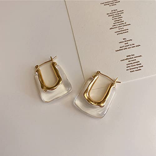 Chunky Clear Retro U Shaped Hoop Minimalist Square Resin Huggie Earrings for Women - color: White
