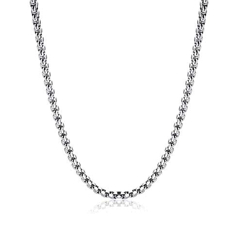 Square Rolo Chain Necklace Stainless Steel Round Box Necklace for Men & Women - size: 24 Inches, style: 3 mm Wide