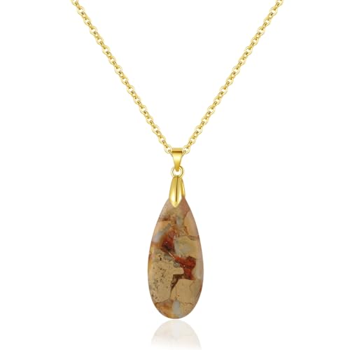 Inspirational Gifts Healing Gold Pendant Gold Necklaces for Women，Get Well Soon Encouragement Gifts for Women Friends Sister Mom, Natural stone Pendant Healing boho Friendship Jewelry for women - color: Camel -Gold