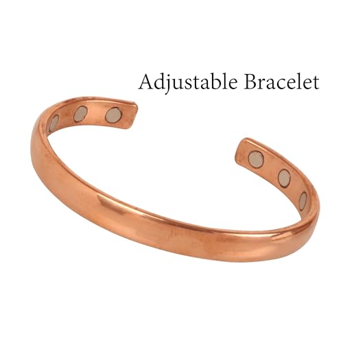 Touchstone Indian Handcrafted Pretty Tapered Pattern Triple Magnet Hand Forged With Solid And High Gauge Minimalistic Elegance Pure Copper Bracelet In Natural Tone. - style: Convex Plain 3