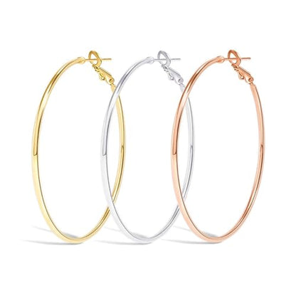 Cocadant Big Gold Hoop Earrings for Women Girls,Dainty 14k Gold Hypoallergenic Rose Gold Silver Hoop Earrings with 925 Sterling Silver Post,Stainless Steel Large Hoop Earrings - style: 70mm-Gold,Silver and Rose gold