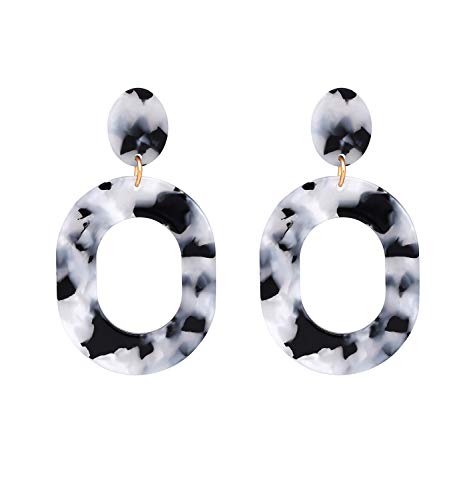Acrylic Earrings For Women Statement Geometric Earrings Resin Acetate Drop Dangle Earrings Mottled Hoop Earrings Fashion Jewelry - color: F:Black White