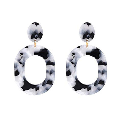 Acrylic Earrings For Women Statement Geometric Earrings Resin Acetate Drop Dangle Earrings Mottled Hoop Earrings Fashion Jewelry - color: F:Black White