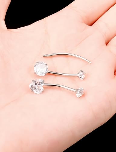 Oufksiyy Long and Extra Long Bar Belly Button Ring Internal Thread Hypoallergenic Surgical Stainless Steel 14mm 16mm 14 Gauge Navel Rings Cubic Zirconia Buuton Body Piercing Jewelry for Women Men - color: 16MM Round/Heart-shaped CZ Belly Button Ring