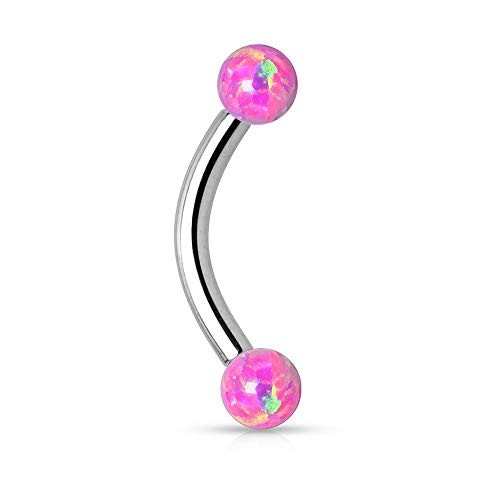 Pierced Owl - 16GA 316L Surgical Steel Internally Threaded Curved Eyebrow Barbell with Synthetic Opal Accents - style: Pink