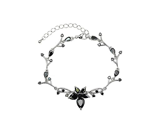 Faship Gorgeous CZ Crystal Floral Necklace Earrings Set - color: Black / Matching Bracelet