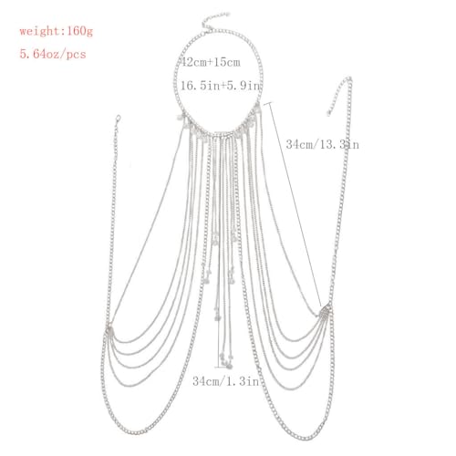 CanB Body Chain Necklace Flower Lace Body Chain Layered Tassel Body Crossover Harness Sexy Body Accessories for Women and Girls