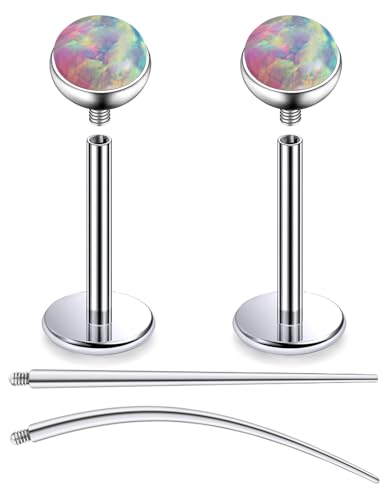 F136 Titanium 20/18/16G Internally Threaded Flat Back Multicolor Opal Stud Earrings Nose Rings Lip Labret Medusa Monroe Piercing Jewelry with Taper for Women Men - color: Pink, size: 18g*8mm*3mm