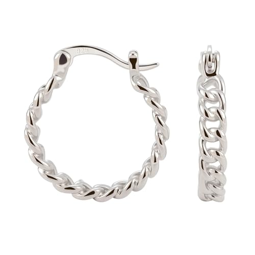 RENAIZ Dainty Lightweight Hoop & Stud Earrings for Women – 14K Gold Plated & Rhodium Plated, Minimalist Geometric Hypoallergenic Jewelry, Tiny Dainty Everyday Studs and Hoops - color: White Gold, style: Twisted Chain
