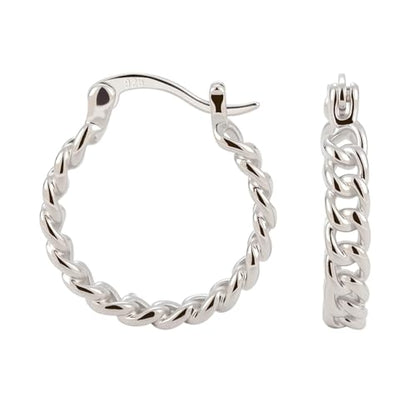 RENAIZ Dainty Lightweight Hoop & Stud Earrings for Women – 14K Gold Plated & Rhodium Plated, Minimalist Geometric Hypoallergenic Jewelry, Tiny Dainty Everyday Studs and Hoops - color: White Gold, style: Twisted Chain