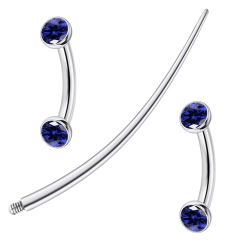 F136 Titanium 16g 6/8/10mm Eyebrow/Rook/Snug/Vertical-Labret/VCH/Snake-Eyes/Anti-Tragus/Christina/Daith/Belly-Button/Bridge/Hood/Surface Curved Barbell Piercing Jewelry for Women Men - color: Blue, size: 6 mm (1/4 in)
