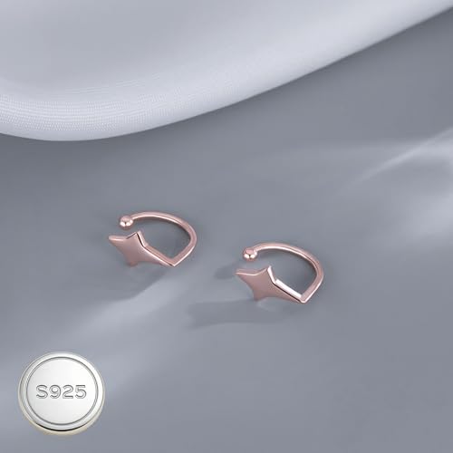 Reffeer Solid 925 Sterling Silver Star Cuff Earrings Cartilage Wraps for Women Teens Helix Earrings Star Clip On Earrings No Piercing - color: C-Rose Gold Plated