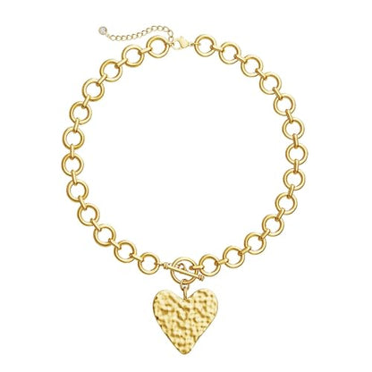 Carffordo Gold Cross Necklaces for Women, Chunky 14K Gold Plated Necklace | Statement Cross Pendant Necklace with Toggle Clasp, Hypoallergenic Waterproof Bold Chain, Trendy Charm Jewelry Gift for Her - color: heart