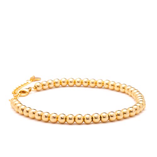 Timeless 18K Gold Vermeil Bracelet for Women, Hypoallergenic Nickel-Free Charm, Durable Everyday Jewelry Gift Tarnish-Resistant - style: Monica Gold Beaded Bracelet