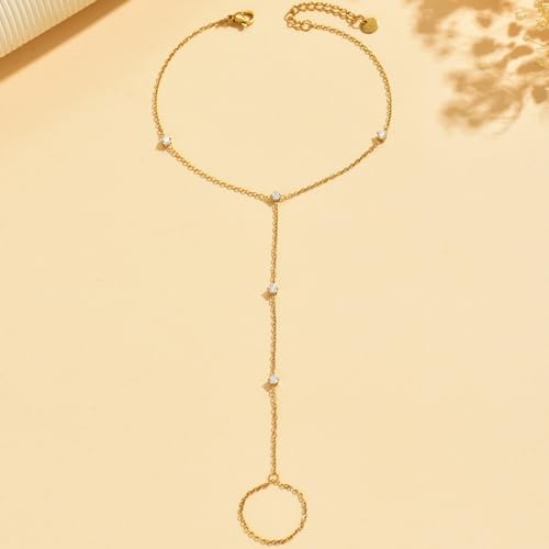 Toe Ankle Bracelets for Women Waterproof, 18K Gold Plated Pearl Anklet Dainty Layered Pearl Daisy Tassel Cubic Zirconia Star Adjustable Link Chain Anklets, Summer Beach Boho Foot Jewelry - style: Y-5 CZ Anklet