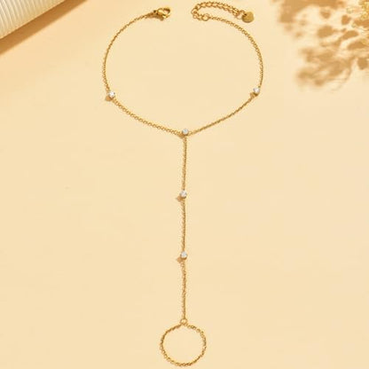 Toe Ankle Bracelets for Women Waterproof, 18K Gold Plated Pearl Anklet Dainty Layered Pearl Daisy Tassel Cubic Zirconia Star Adjustable Link Chain Anklets, Summer Beach Boho Foot Jewelry - style: Y-5 CZ Anklet