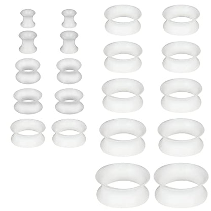 6G-25mm Thin & Thick Silicone Ear Gauges Stretching Kit Flexible Tunnels Plugs for Ear Expander Gauge Earlets Plug Set Gauges Kit - style: White-Mix Size-6G-20mm