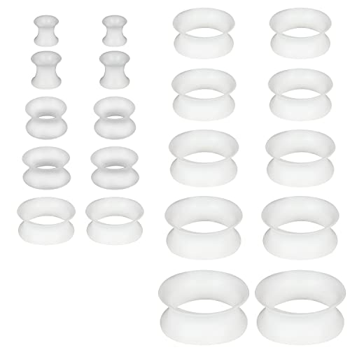 6G-25mm Thin & Thick Silicone Ear Gauges Stretching Kit Flexible Tunnels Plugs for Ear Expander Gauge Earlets Plug Set Gauges Kit - style: White-Mix Size-6G-20mm