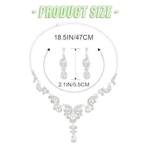 Sixexey Rhinestone Jewelry Set Crystal Necklace and Earrings Wedding Prom Jewelry Accessories for Women - color: Silver