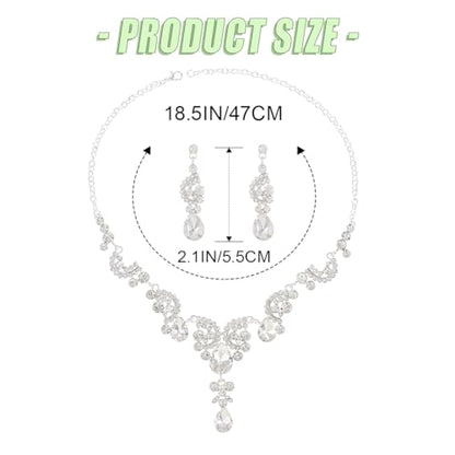 Sixexey Rhinestone Jewelry Set Crystal Necklace and Earrings Wedding Prom Jewelry Accessories for Women - color: Silver