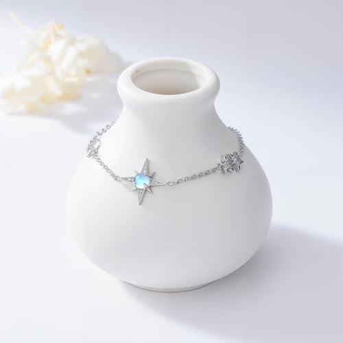 Moonstone Bracelet for Women 925 Sterling Silver Moonstone Bracelet Adjustable Jewelry Gift for Women - style: Star Bracelet