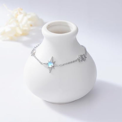 Moonstone Bracelet for Women 925 Sterling Silver Moonstone Bracelet Adjustable Jewelry Gift for Women - style: Star Bracelet