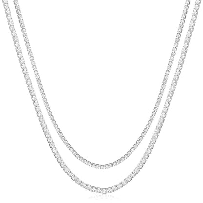 Double Layer Tennis Necklaces for Women - Dainty Gold and Silver CZ Tennis Necklace Simple Tennis Chain Sparkly CZ Choker Necklaces for Women Trendy Silver Jewelry - color: Silver, style: 16inch/2mm & 18inch/3mm