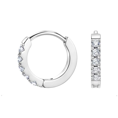 Birthstone Huggie Hoop Earrings for Women, Cubic Zirconia Small Hoops | 316L Surgical Steel, 18K Gold or Silver, 6-10mm, Hypoallergenic Waterproof, Cartilage Piercing, Birthday Gift - color: 04 APR. Clear Crystal - Silver, size: 8mm