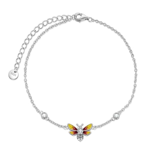 YAFEINI Anklet Bracelets for Women Girls Sterling Silver Hummingbird/Dragonfly/Butterfly Link Chain Anklets Jewelry Gifts - color: Bee anklets
