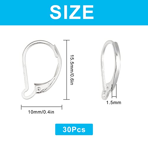 SUNNYCLUE 1 Box 30Pcs Leverback Earring Findings 925 Sterling Silver Plated Leverback French Earring Hooks Ear Wire Earring Supplies for Jewelry Making Earring DIY Making Valentine's Day Gift - color: 1 Box 30pcs 925 Sterling Silver Plated Leverback Earri