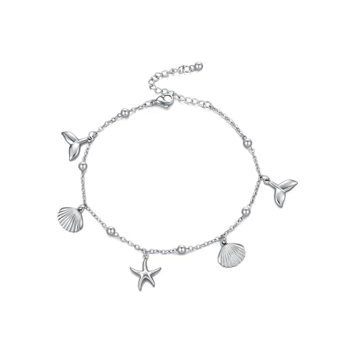 Rnivida Ocean Theme Starfish Shell Anklet,Stainless Steel Foot Jewelry for Women