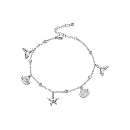 Rnivida Ocean Theme Starfish Shell Anklet,Stainless Steel Foot Jewelry for Women