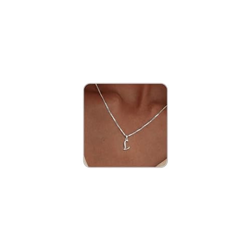 Initial Necklace for Women, 14K Gold Silver Plated Box Chain Letter Pendant, Trendy Name Necklace, Dainty Personalized Charm Jewelry Gift for Her - color: Silver, style: L