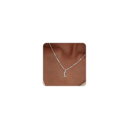 Initial Necklace for Women, 14K Gold Silver Plated Box Chain Letter Pendant, Trendy Name Necklace, Dainty Personalized Charm Jewelry Gift for Her - color: Silver, style: L