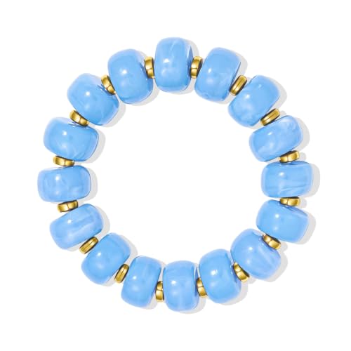 Bead Bracelet for Women Vibrant Color Resin Beads Bracelets Elastic Stretch Chunky Bracelet Boho Summer Beach Vacation Jewelry - color: Sky Blue