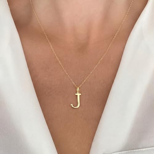 14K Solid Gold Initial Letter Charm Pendant for Women - Personalized Block Letter Add On Charm (A to Z All Letters) - color: J
