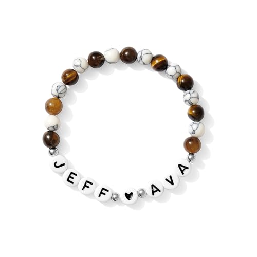 Customized Name Bracelet for Couples, Family, Friends, Personalized Bracelet with Names, Crystal Beads and elastic stretch - style: 6mm Stones