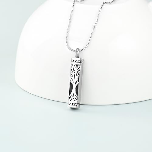Imrsanl Tree of Life Urn Necklace for Men Women Bar Cremation Jewelry for Ashes Keepsake Ashes Necklace Pendent - color: Silver-Always in my heart