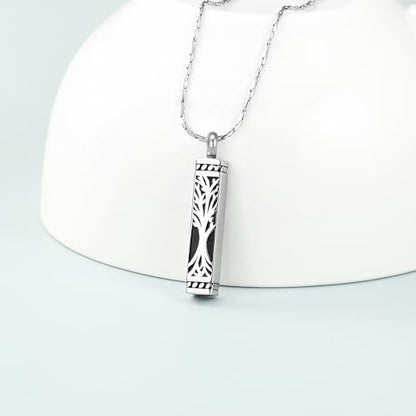 Imrsanl Tree of Life Urn Necklace for Men Women Bar Cremation Jewelry for Ashes Keepsake Ashes Necklace Pendent - color: Silver-Always in my heart