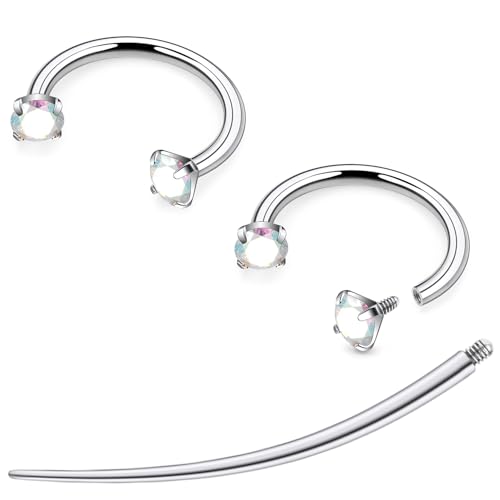 F136 Titanium 20/18/16/14g 8/10/12mm 10 Colors CZ Horseshoe Nose Ear Septum Lip Rings Piercings Jewelry Cartilage Tragus Helix Daith Earrings for Women Men - color: AB CZ, size: 16g*8mm*3mm
