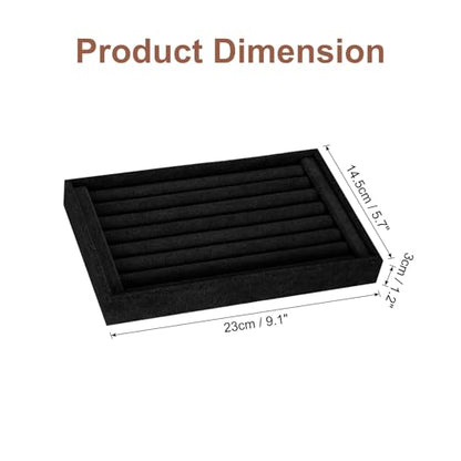 uxcell Velvet 7 Slots Ring Organizer Jewelry Display Tray Showcase Ring Holder Velvet Jewelry Organizer Stand for Rings Earrings Black - color: Black