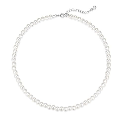 LULII Pearl Necklaces for Women 14K Gold Plated Dainty Layered Single Pearl Necklace Simple Daisy Pearls Choker Cute Gold Necklace Stack Jewelry Sets for Women Trendy Gifts - color: Silver-6mm Pearl