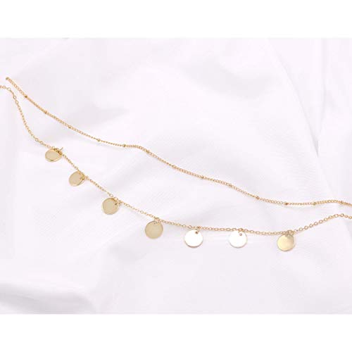 Aisansty Dainty Layered Choker Necklaces Handmade Coin Tube Star Pearl Pendant Multilayer Adjustable Layering Chain Gold Plated Necklaces Set for Women - color: Gold, style: Gold Coin Charms