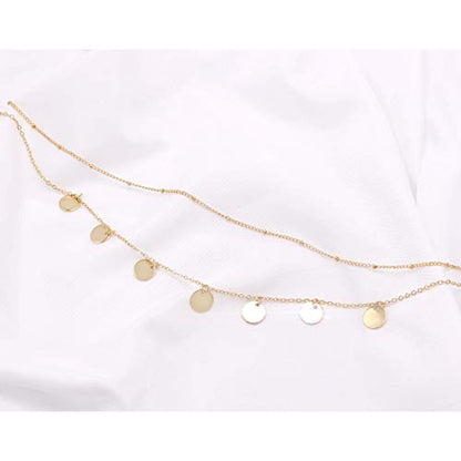 Aisansty Dainty Layered Choker Necklaces Handmade Coin Tube Star Pearl Pendant Multilayer Adjustable Layering Chain Gold Plated Necklaces Set for Women - color: Gold, style: Gold Coin Charms
