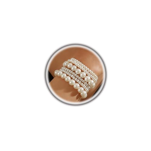 Boho Pearl Beaded Bracelets for Women Wedding White Pearl Bracelet Stack | Dainty,stackable,stretch,everyday,jewelry,set,bohemian,layered,bead,elastic,accessories,vintage,aesthetic,birthday,prom,gifts