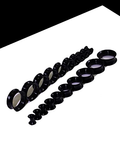 6G-25mm Thin & Thick Silicone Ear Gauges Stretching Kit Flexible Tunnels Plugs for Ear Expander Gauge Earlets Plug Set Gauges Kit - style: Black-Mix Size-6G-20mm