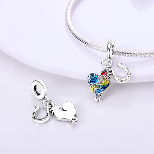 925 Silver Charm for Bracelets Animal Pet Insect Series Women Jewelry Gift - color: Yellow rooster