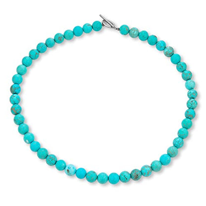 Bling Jewelry Simple Classic Hand Knotted Created Semi Precious Gemstone Round Ball 10MM Bead Strand Choker Collarbone Necklace Western Jewelry For Women Toggle Clasp 15 17 19 Inch - color: Aqua Turquoise